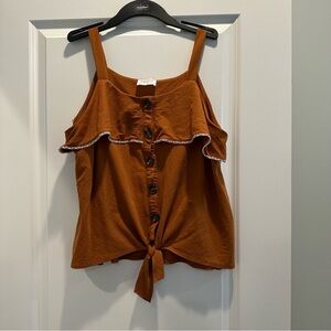 Emelia Rust Tie-Front Ruffle Tank Top